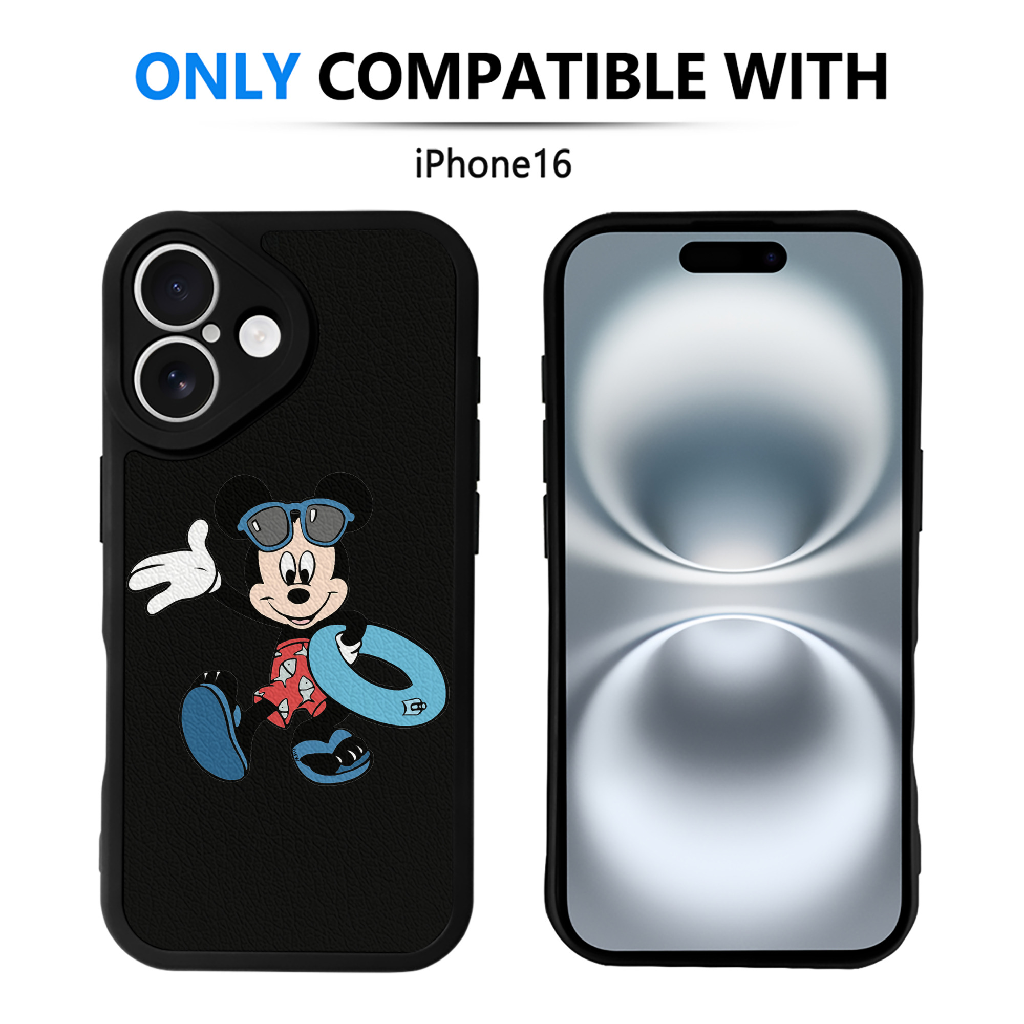 （画像用） ミッキーマウス Mickey Mouse 【iPhone 16シリーズ対応】シリコンスマホケース（レザー調） 材質：シリコン